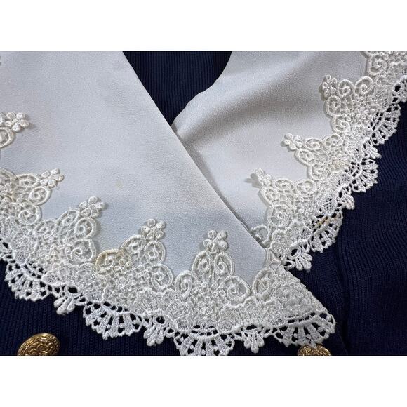 Vintage 70s Lace Lapel Double Breasted Blazer Jacket Cottage Core Womans Size M - Picture 6 of 8